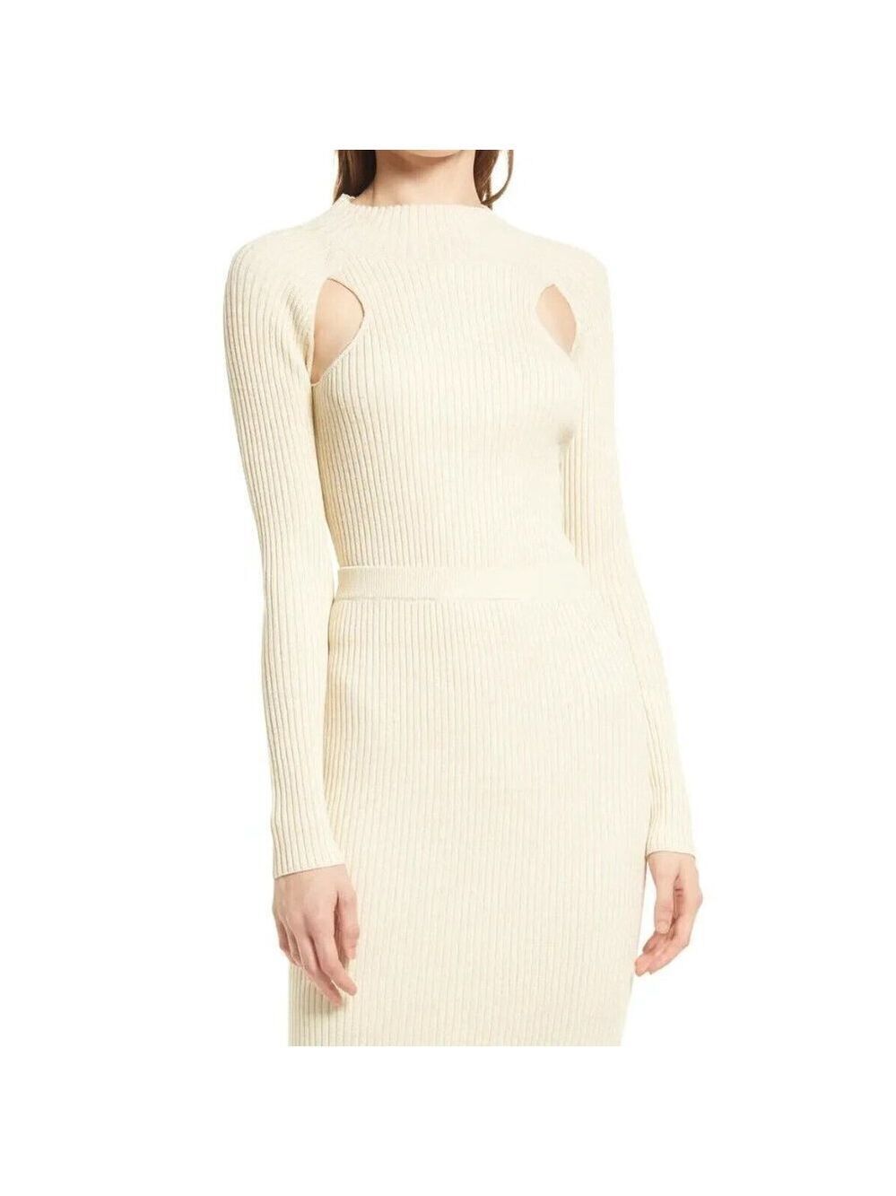 open Edit BNWT women ribbed mock neck sweater sz small cut out sparkle